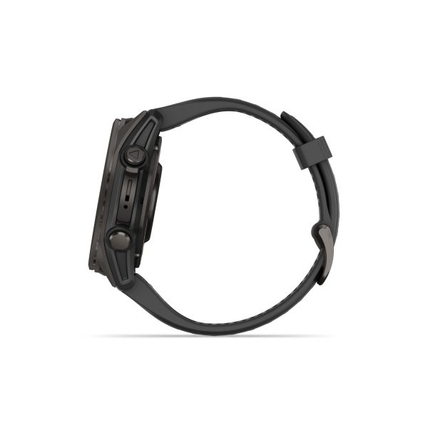 Montre Garmin Fénix 8 AMOLED Sapphire Titane Carbon Gray DLC bracelet silicone noir 43 mm