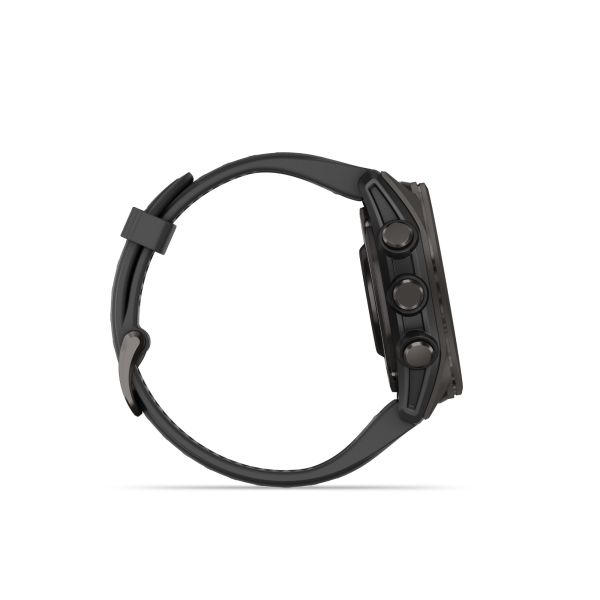 Montre Garmin Fénix 8 AMOLED Sapphire Titane Carbon Gray DLC bracelet silicone noir 43 mm