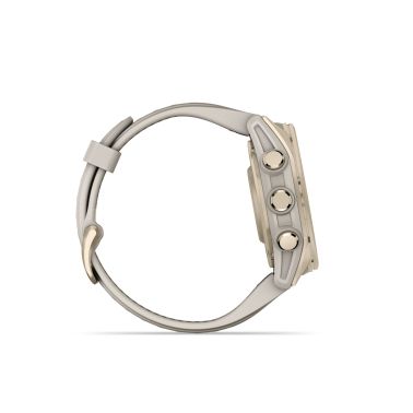 Montre Garmin Fénix 8 AMOLED Sapphire Titane Soft Gold bracelet silicone gris cendré 43 mm