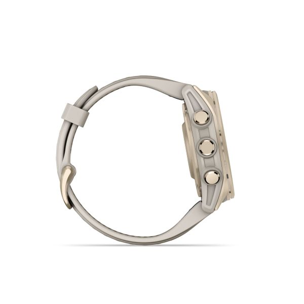 Montre Garmin Fénix 8 AMOLED Sapphire Titane Soft Gold bracelet silicone gris cendré 43 mm