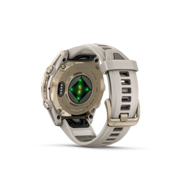 Montre Garmin Fénix 8 AMOLED Sapphire Titane Soft Gold bracelet silicone gris cendré 43 mm