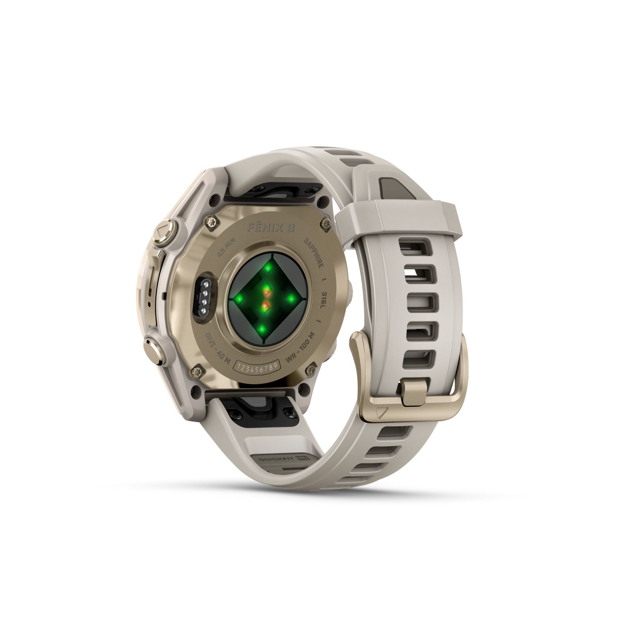 Montre Garmin Fénix 8 AMOLED Sapphire Titane Soft Gold bracelet silicone gris cendré 43 mm