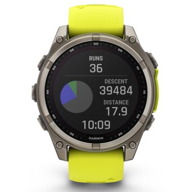 Montre Garmin Fénix 8 Sapphire Solar Edition Titane Titanium bracelet silicone jaune/graphite 47 mm