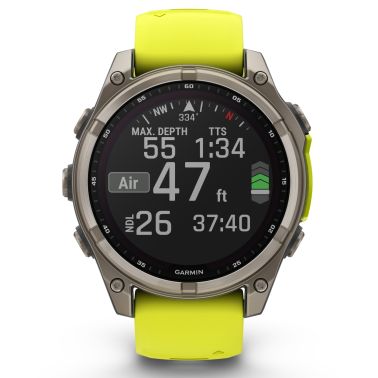 Montre Garmin Fénix 8 Sapphire Solar Edition Titane Titanium bracelet silicone jaune/graphite 47 mm