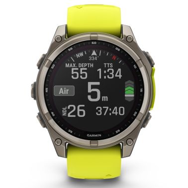 Montre Garmin Fénix 8 Sapphire Solar Edition Titane Titanium bracelet silicone jaune/graphite 47 mm