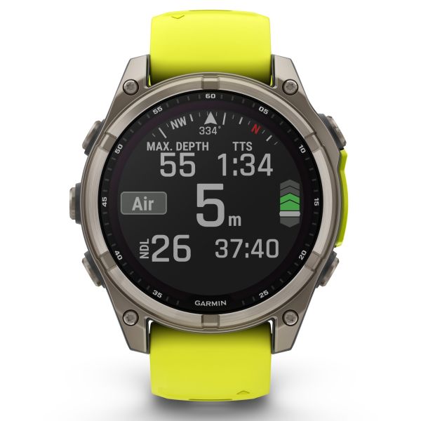 Montre Garmin Fénix 8 Sapphire Solar Edition Titane Titanium bracelet silicone jaune/graphite 47 mm