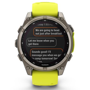 Montre Garmin Fénix 8 Sapphire Solar Edition Titane Titanium bracelet silicone jaune/graphite 47 mm