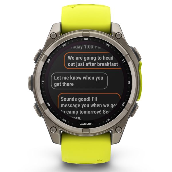 Montre Garmin Fénix 8 Sapphire Solar Edition Titane Titanium bracelet silicone jaune/graphite 47 mm