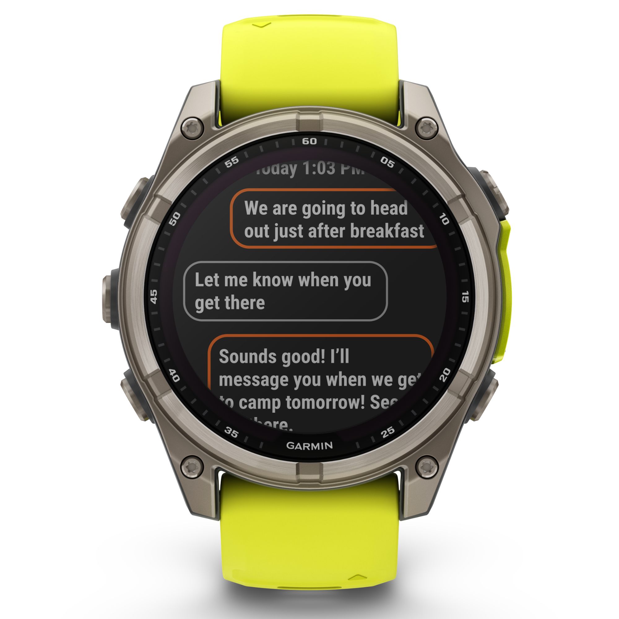 Montre Garmin Fénix 8 Sapphire Solar Edition Titane Titanium bracelet silicone jaune/graphite 47 mm