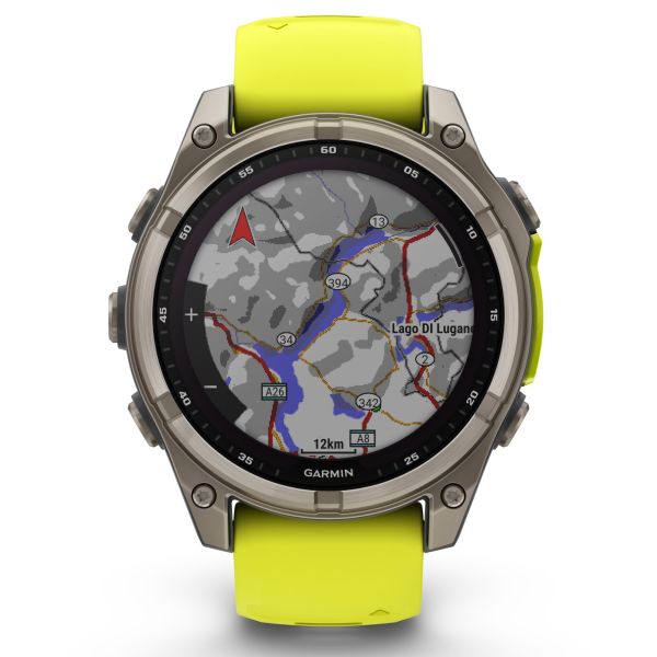 Montre Garmin Fénix 8 Sapphire Solar Edition Titane Titanium bracelet silicone jaune/graphite 47 mm