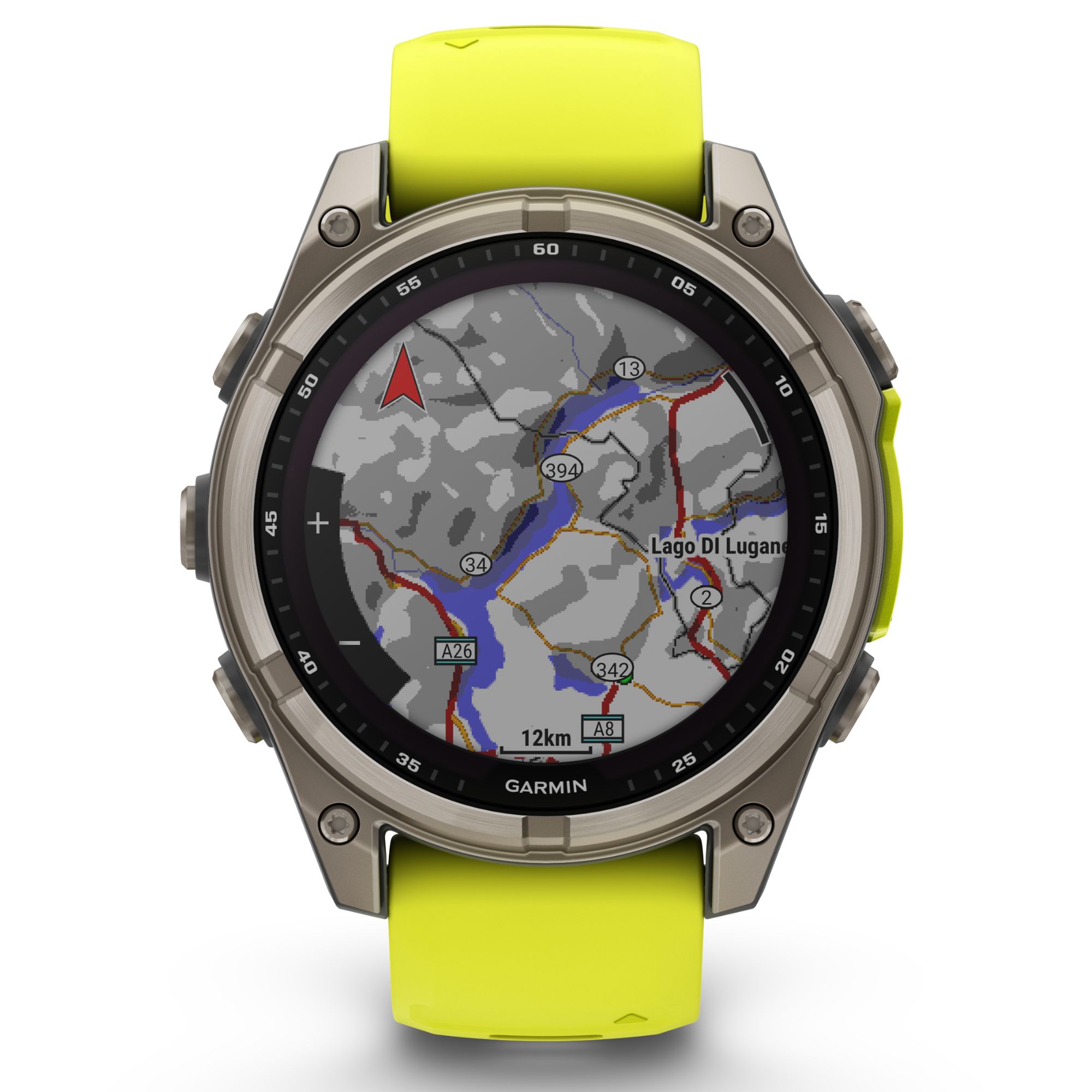 Montre Garmin Fénix 8 Sapphire Solar Edition Titane Titanium bracelet silicone jaune/graphite 47 mm