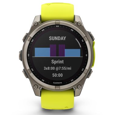 Montre Garmin Fénix 8 Sapphire Solar Edition Titane Titanium bracelet silicone jaune/graphite 47 mm