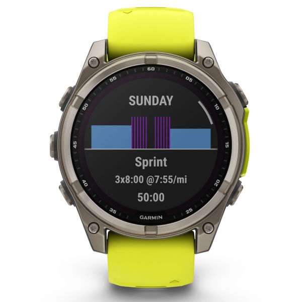 Garmin Fenix 8 Sapphire Solar Edition Titanium Titanium watch yellow/graphite silicone strap 47 mm