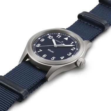 Montre Hamilton Khaki Field quartz cadran bleu bracelet NATO bleu 38 mm