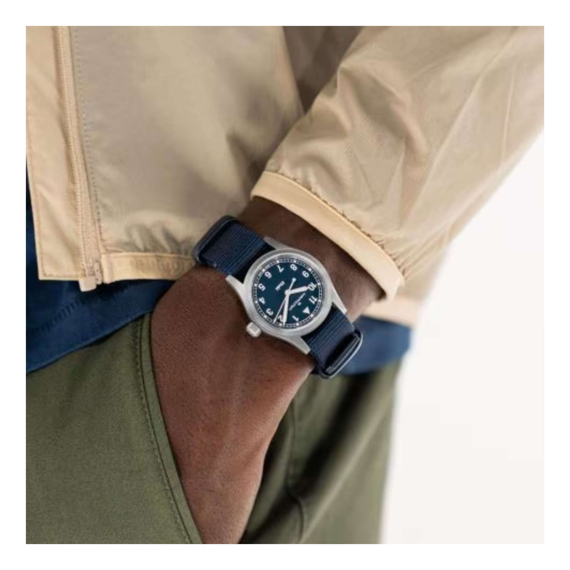 Hamilton Khaki Field quartz watch blue dial blue NATO strap 33 mm