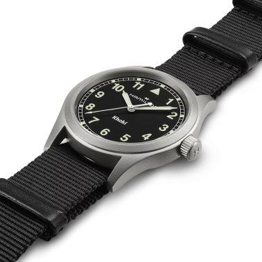 Hamilton Khaki Field quartz watch black dial black NATO strap 38 mm