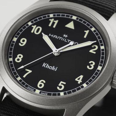 Hamilton Khaki Field quartz watch black dial black NATO strap 38 mm