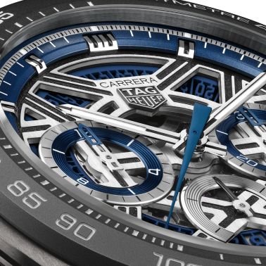TAG Heuer Carrera Chronographe Extreme Sport automatic watch skeleton dial blue rubber strap 44 mm
