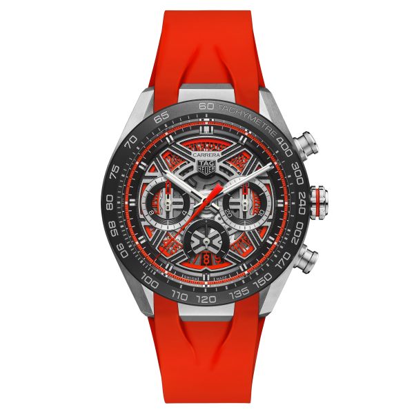 TAG Heuer Carrera Chronographe Extreme Sport automatic watch skeleton dial orange rubber strap 44 mm