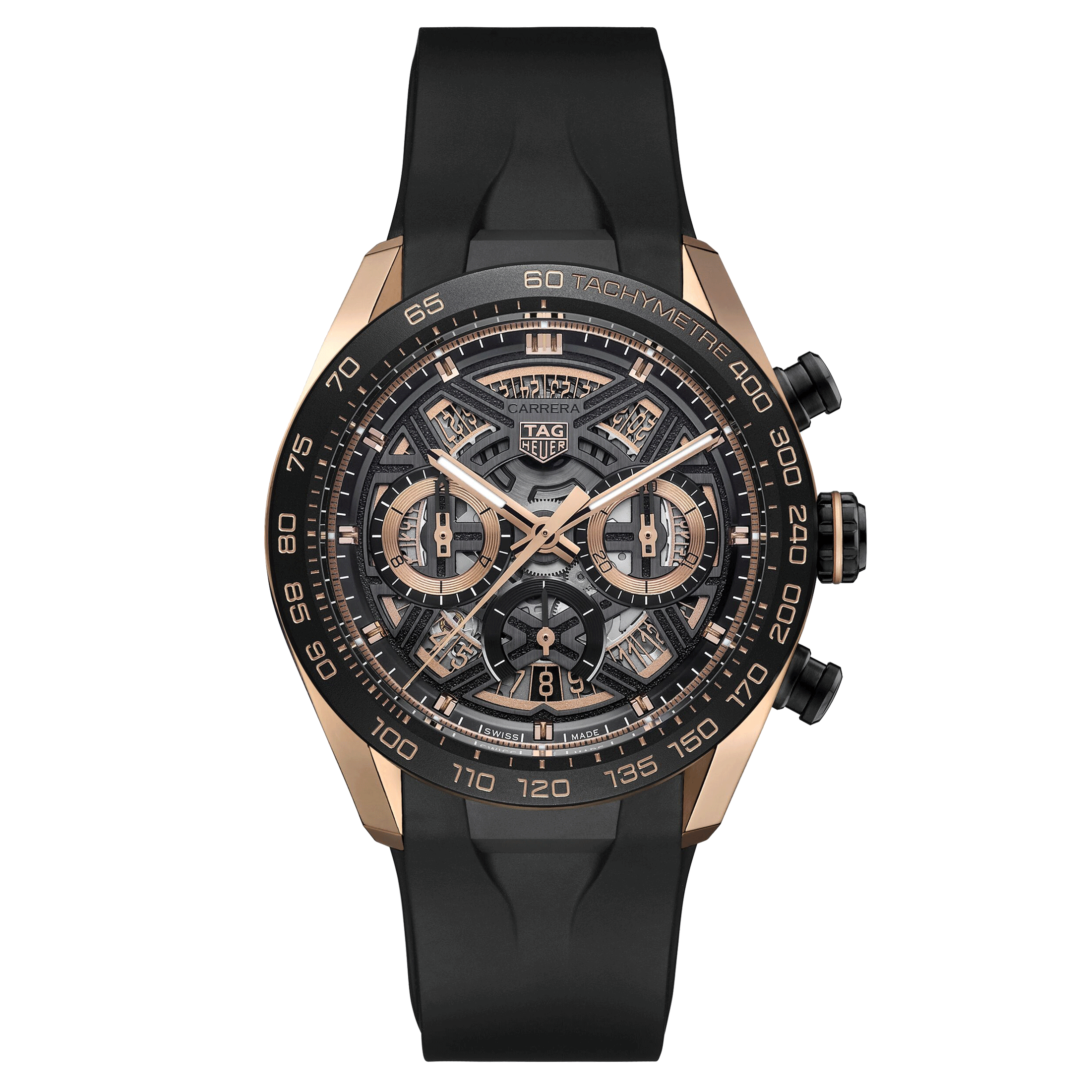 TAG Heuer Carrera Chronographe Extreme Sport Rose Gold automatic watch skeleton dial black rubber strap 44 mm