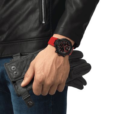 Tissot T-Sport T-Race Chronograph quartz grey dial red silicone strap 45 mm T141.417.37.061.01