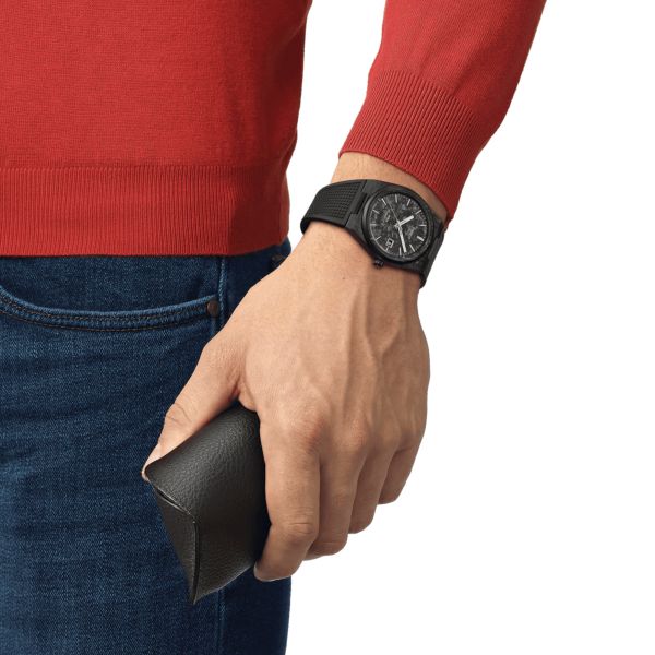 Tissot PRX Powermatic 80 watch black carbon dial black rubber strap 40 mm T137.907.97.201.00