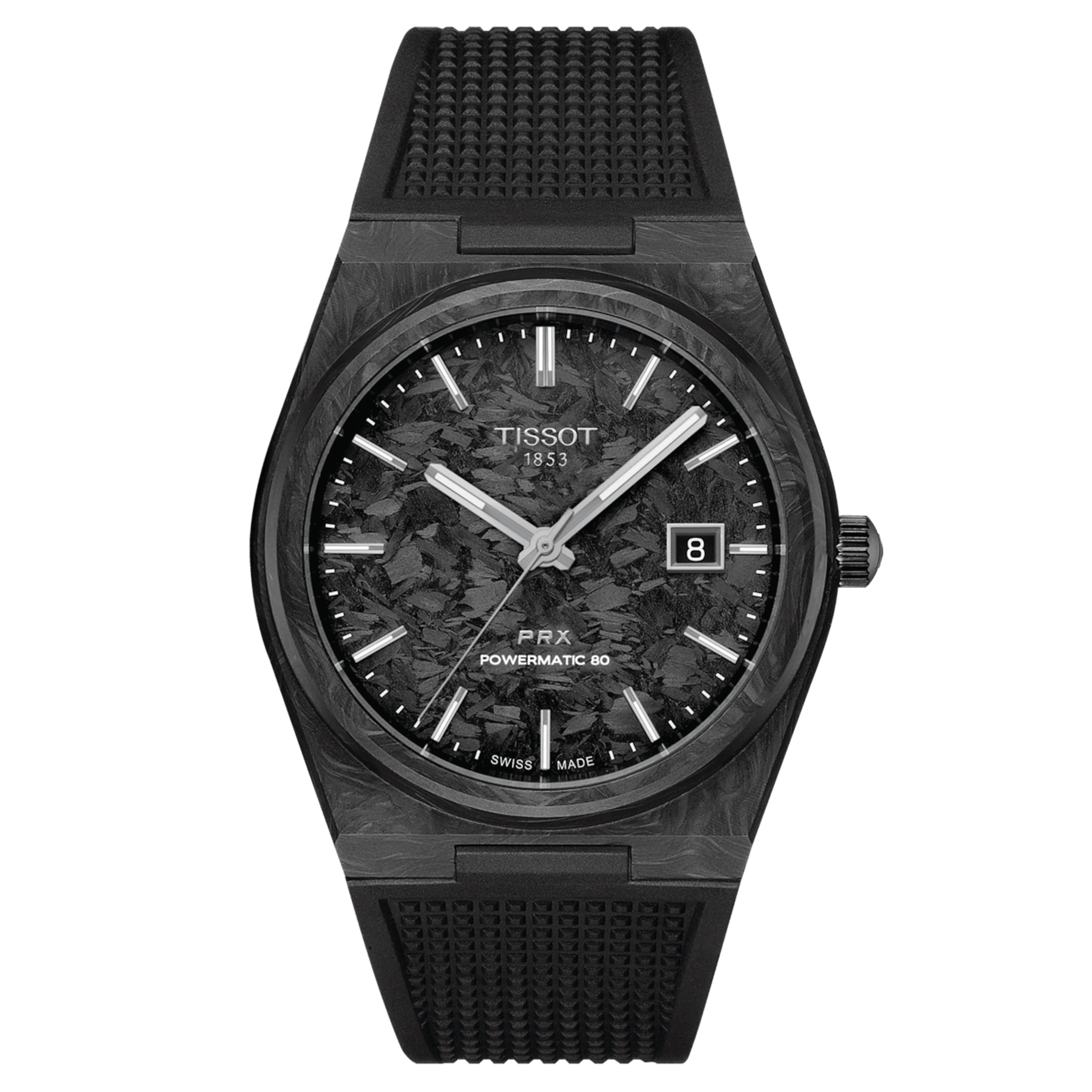 Tissot PRX Powermatic 80 watch black carbon dial black rubber strap 40 mm T137.907.97.201.00