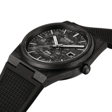 Montre Tissot PRX Powermatic 80 cadran carbone noir bracelet caoutchouc noir 40 mm T137.907.97.201.00