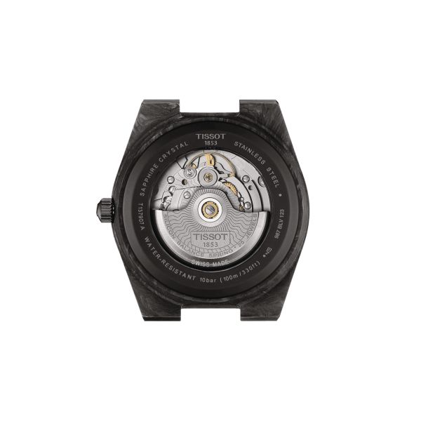 Montre Tissot PRX Powermatic 80 cadran carbone noir bracelet caoutchouc noir 40 mm T137.907.97.201.00