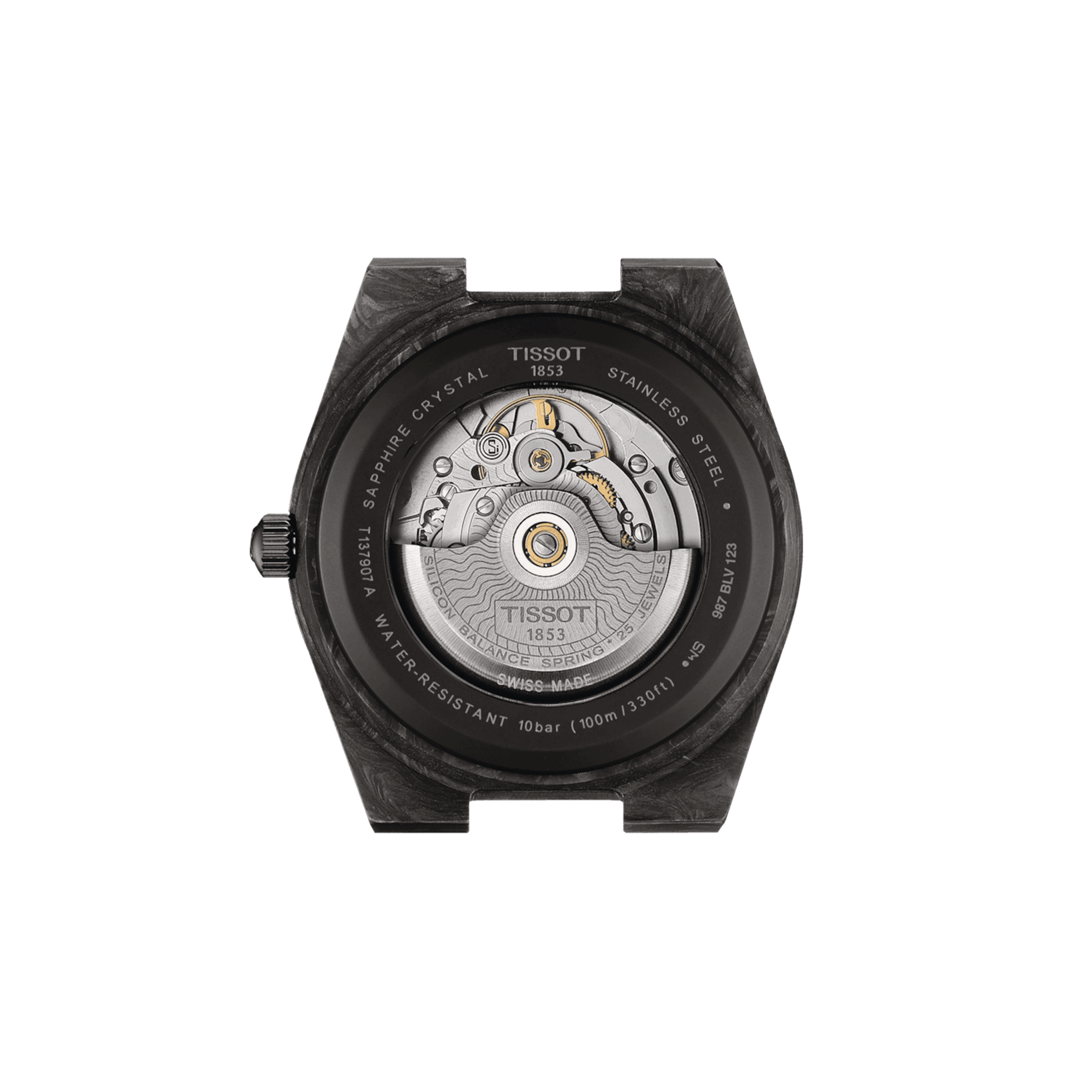 Montre Tissot PRX Powermatic 80 cadran carbone noir bracelet caoutchouc noir 40 mm T137.907.97.201.00