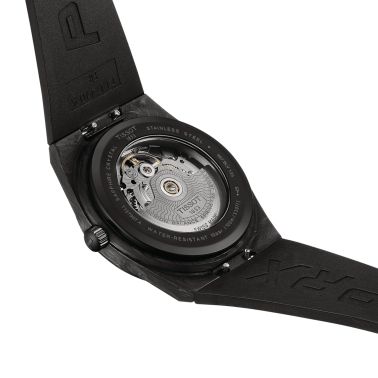 Montre Tissot PRX Powermatic 80 cadran carbone noir bracelet caoutchouc noir 40 mm T137.907.97.201.00