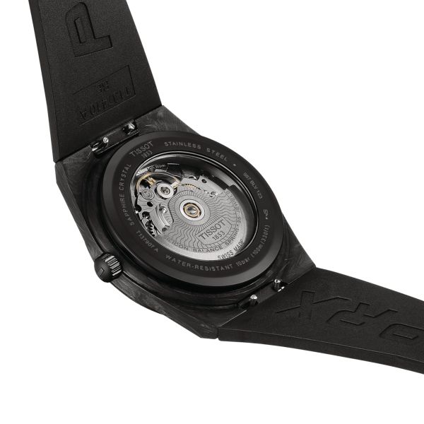 Montre Tissot PRX Powermatic 80 cadran carbone noir bracelet caoutchouc noir 40 mm T137.907.97.201.00