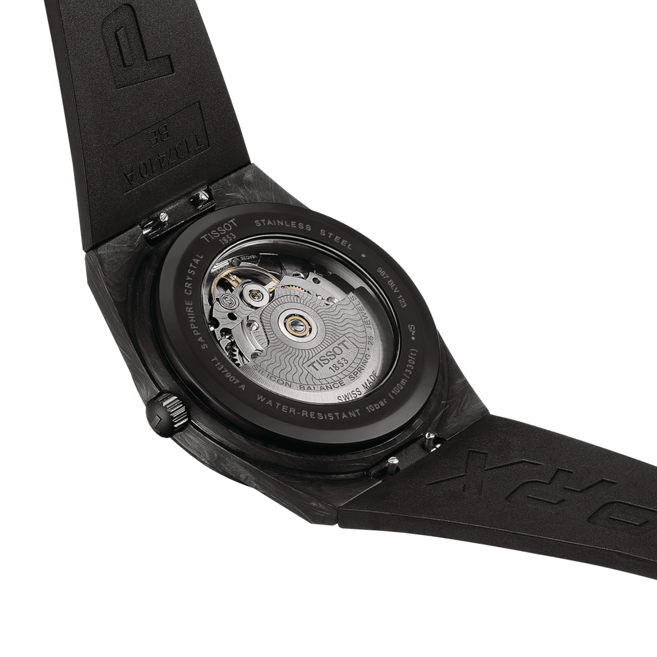 Montre Tissot PRX Powermatic 80 cadran carbone noir bracelet caoutchouc noir 40 mm T137.907.97.201.00