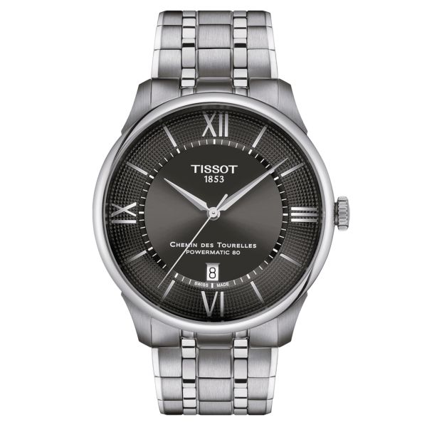 Tissot T-Classic Chemin des Tourelles Powermatic 80 watch grey dial steel bracelet 42 mm T139.407.11.068.00