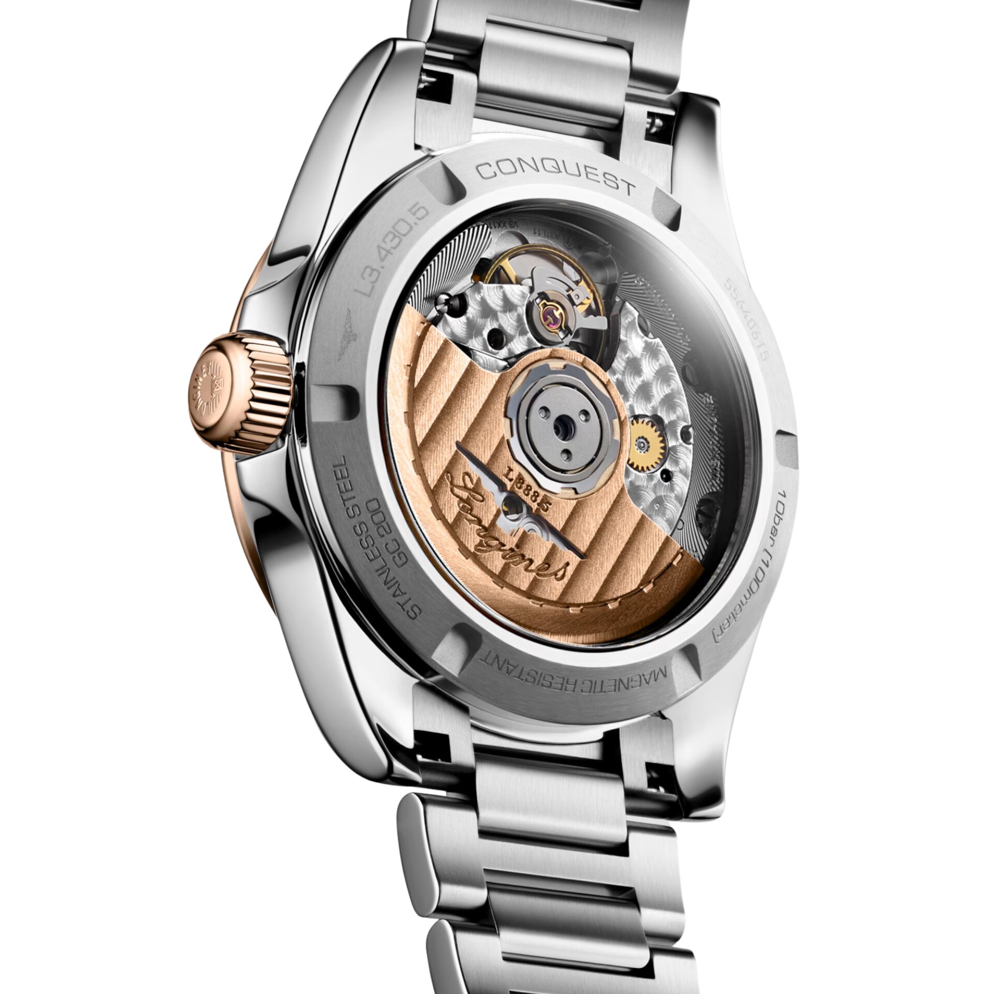 Montre Longines Conquest Or rose automatique cadran bleu bracelet acier et or rose 34 mm