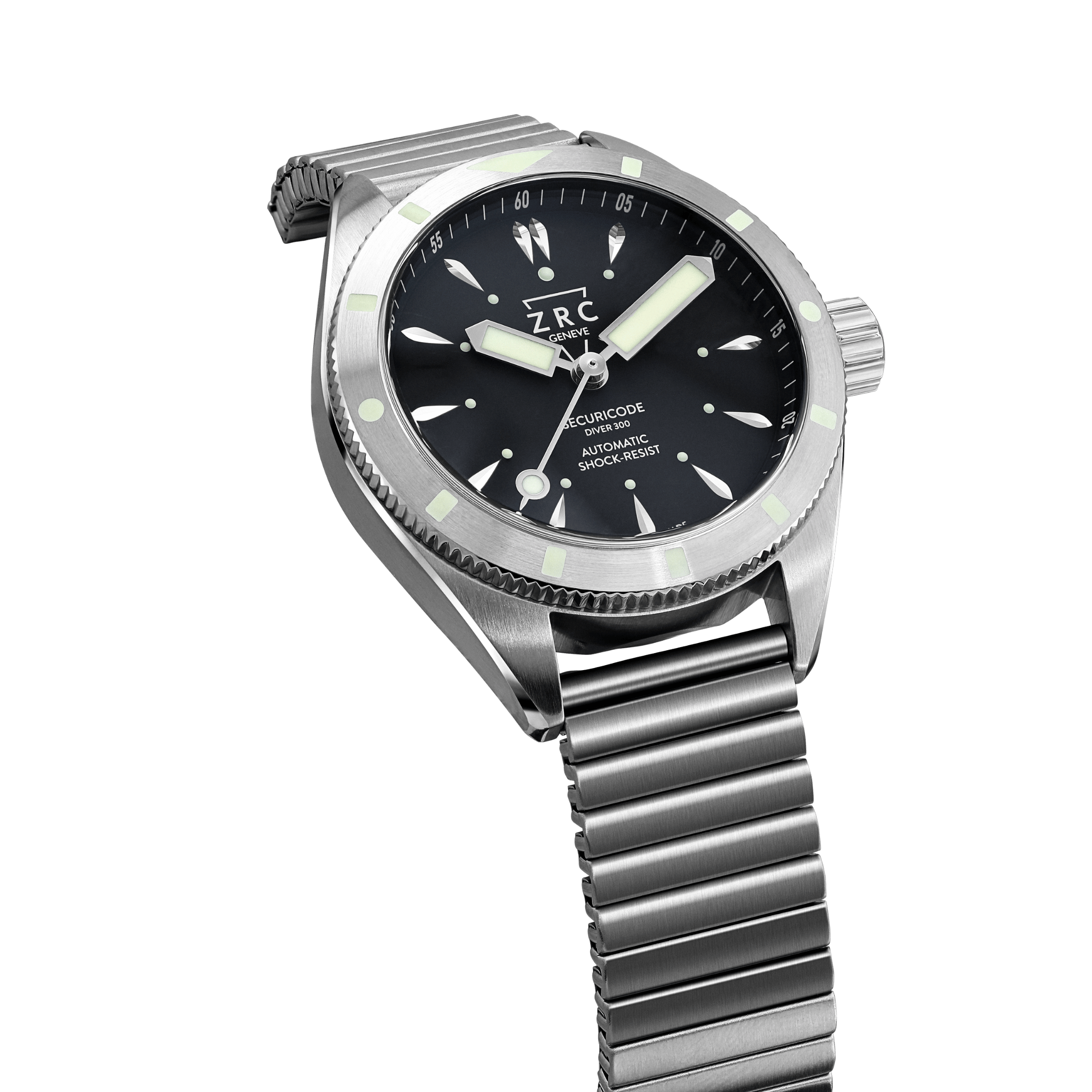 Montre ZRC Securicode Diver 300 automatique cadran noir bracelet acier 39 mm