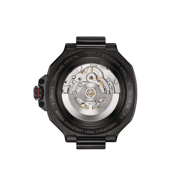 Montre Tissot T-Race PVD Noir Powermatic 80 cadran noir bracelet caoutchouc noir 41 mm T141.807.37.057.00