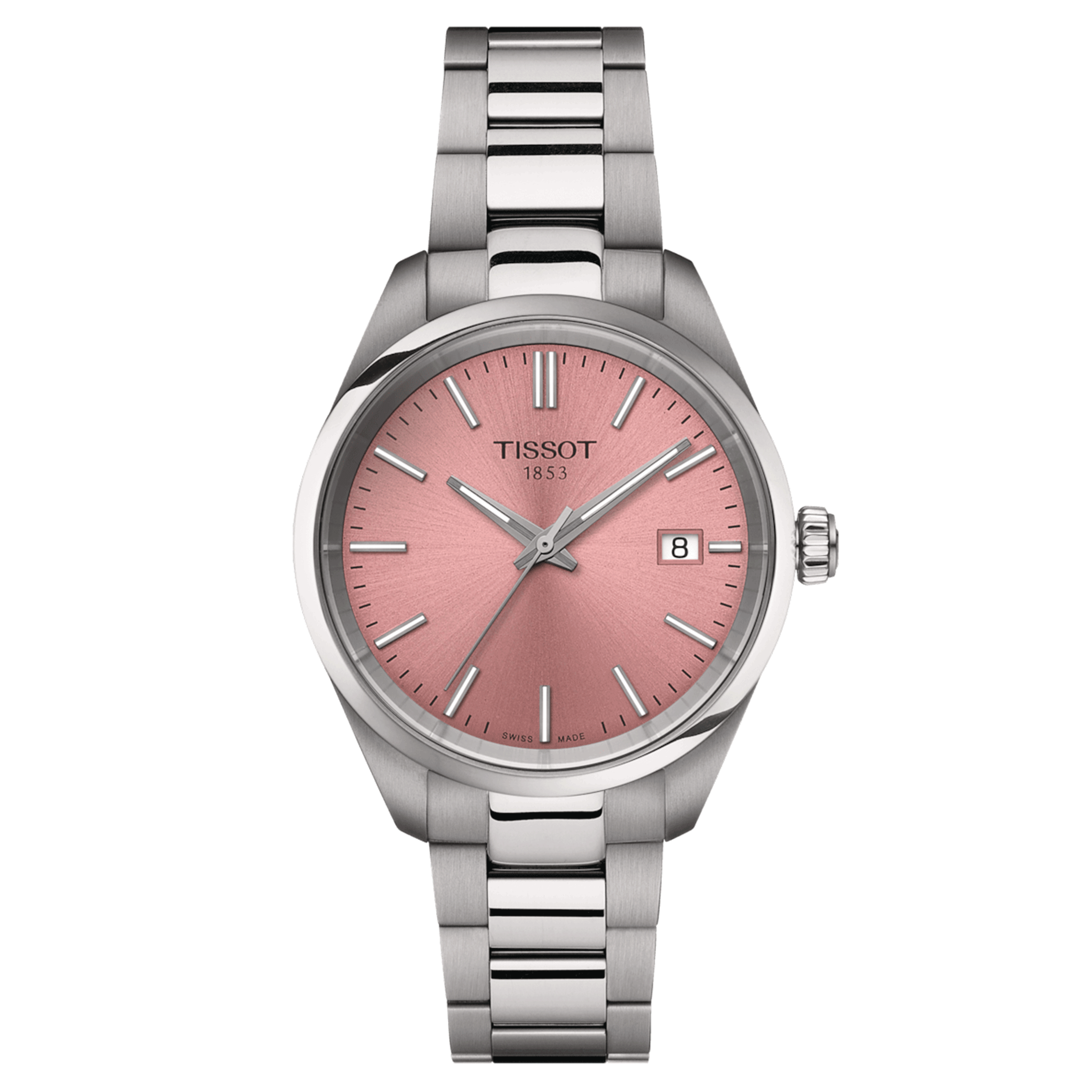 Montre Tissot T-Classic PR 100 quartz cadran rose bracelet acier 34 mm T150.210.11.331.00