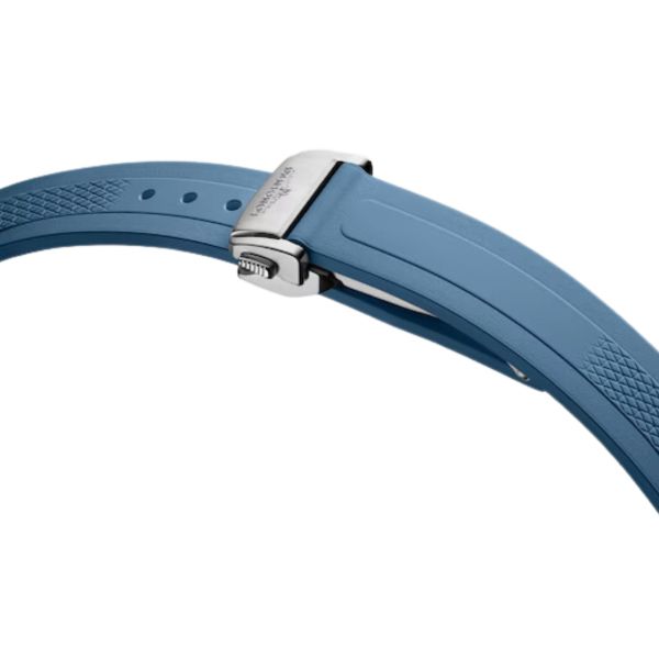 Longines Conquest automatic rose gold watch blue dial blue rubber strap 34 mm