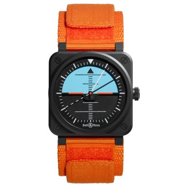 Montre Bell & Ross BR-03 Horizon céramique automatique cadran noir et bleu bracelet caoutchouc 41 mm