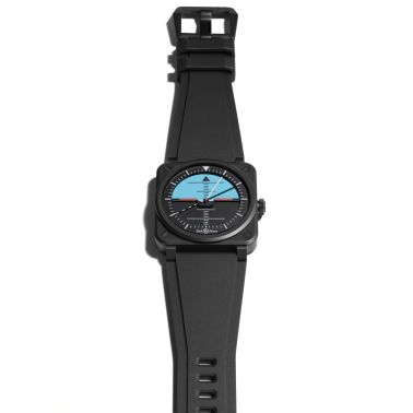 Montre Bell & Ross BR-03 Horizon céramique automatique cadran noir et bleu bracelet caoutchouc 41 mm