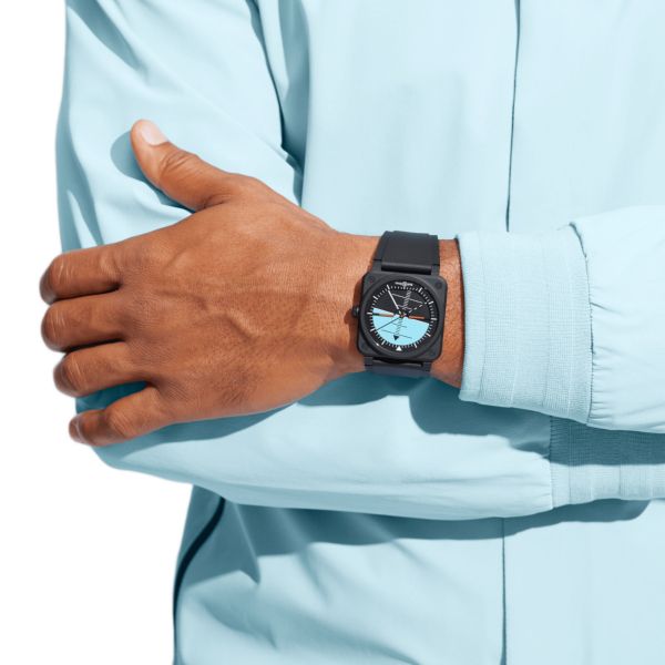 Bell & Ross BR-03 Horizon automatic ceramic black and blue dial rubber strap 41 mm