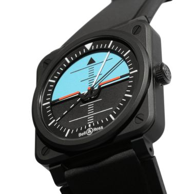 Montre Bell & Ross BR-03 Horizon céramique automatique cadran noir et bleu bracelet caoutchouc 41 mm
