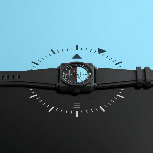 Bell & Ross BR-03 Horizon automatic ceramic black and blue dial rubber strap 41 mm