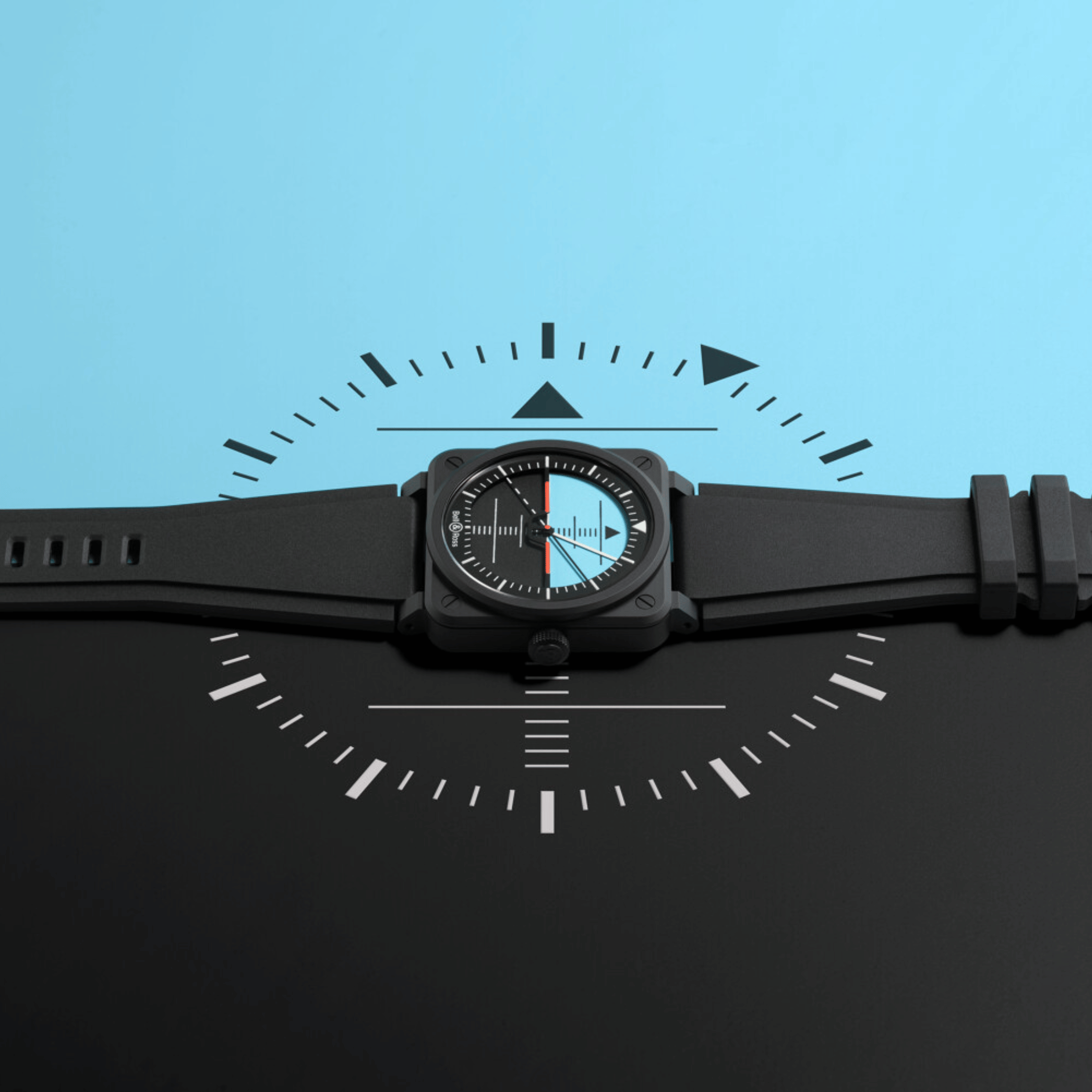 Bell & Ross BR-03 Horizon automatic ceramic black and blue dial rubber strap 41 mm