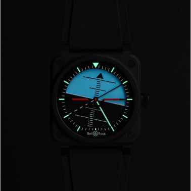 Montre Bell & Ross BR-03 Horizon céramique automatique cadran noir et bleu bracelet caoutchouc 41 mm