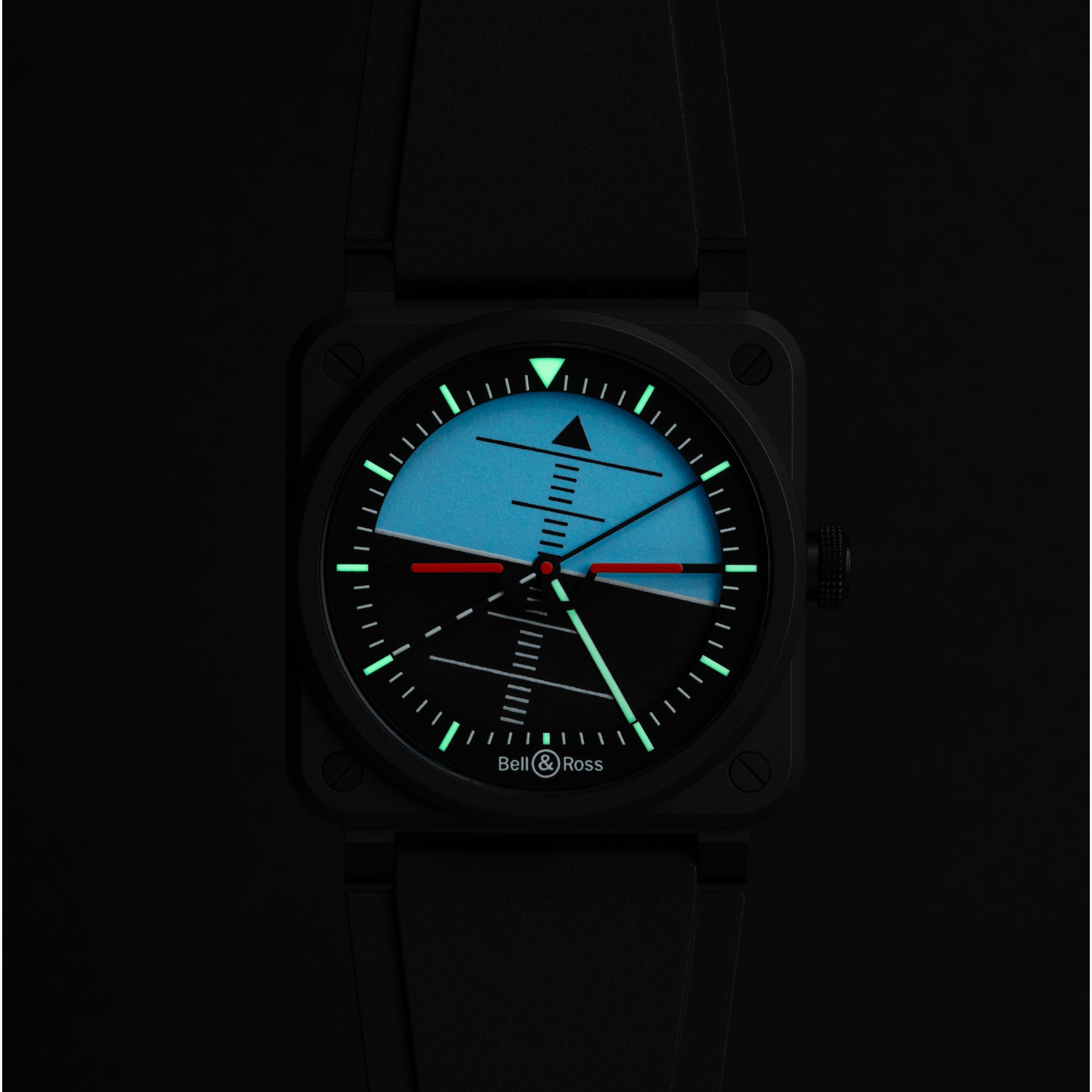 Montre Bell & Ross BR-03 Horizon céramique automatique cadran noir et bleu bracelet caoutchouc 41 mm