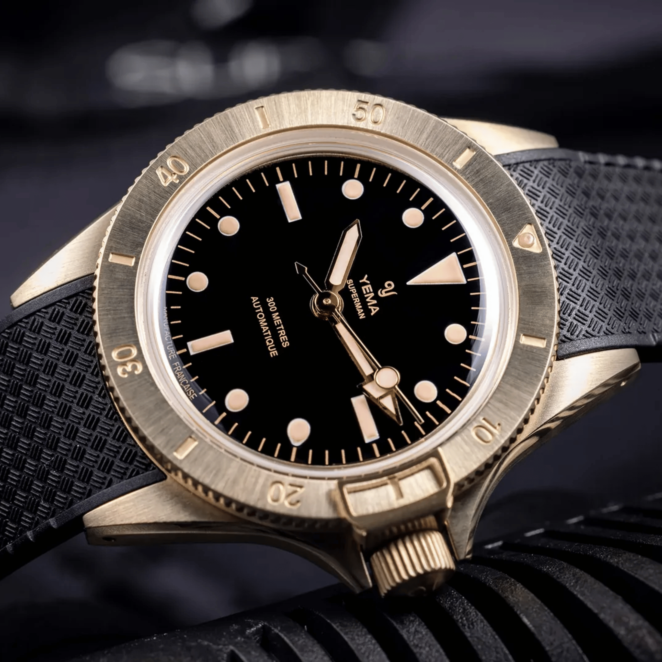 Yema Superman Bronze CMM.10 Limited Edition automatic black dial black rubber strap 39 mm