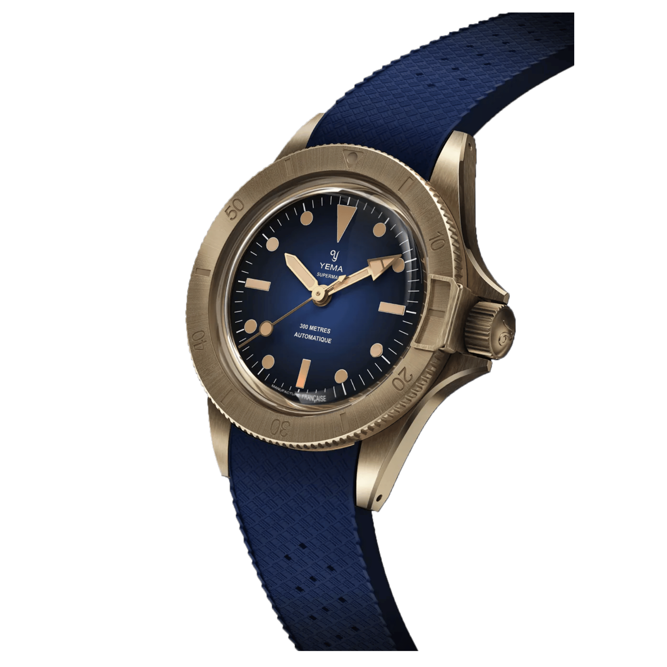 Yema Superman Bronze CMM.10 Limited Edition automatic blue dial blue rubber strap 39 mm