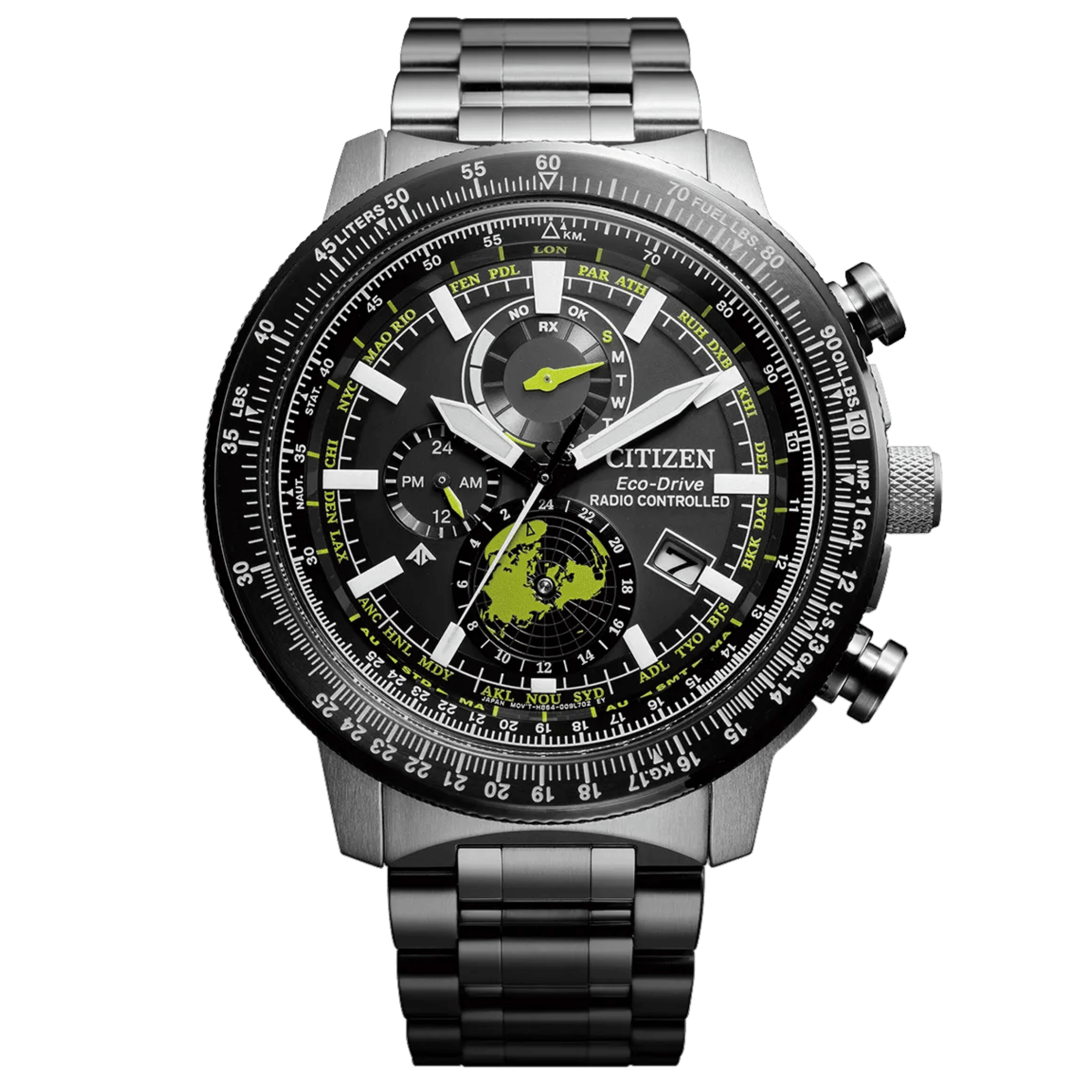 Montre Citizen Pro-Master Sky Radio Contrôlée Eco-Drive cadran noir bracelet acier 47 mm
